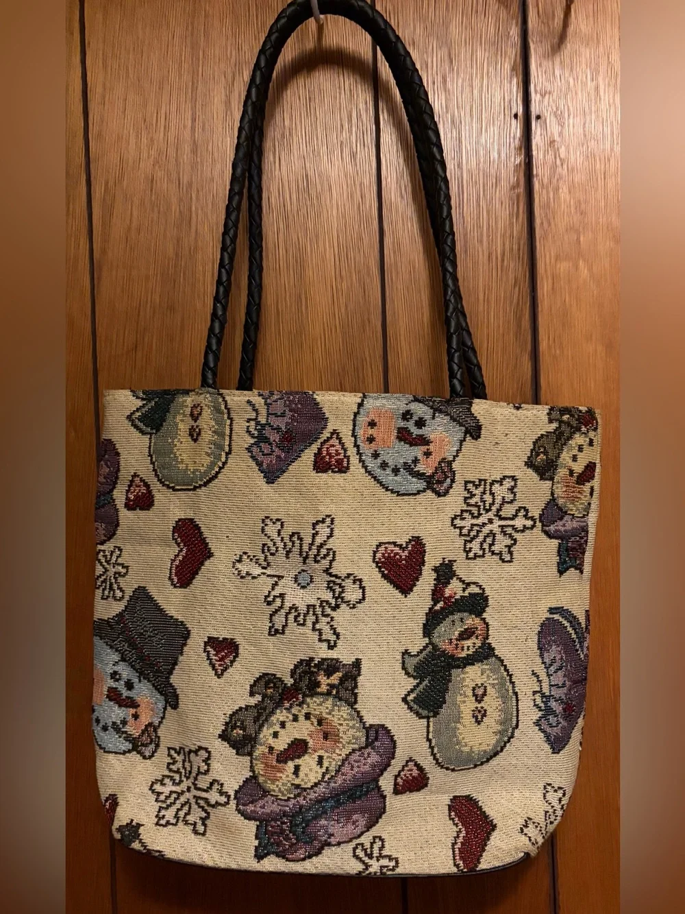 Woven Snowman Pattern Tote Bag with matching coin purse/small wallet